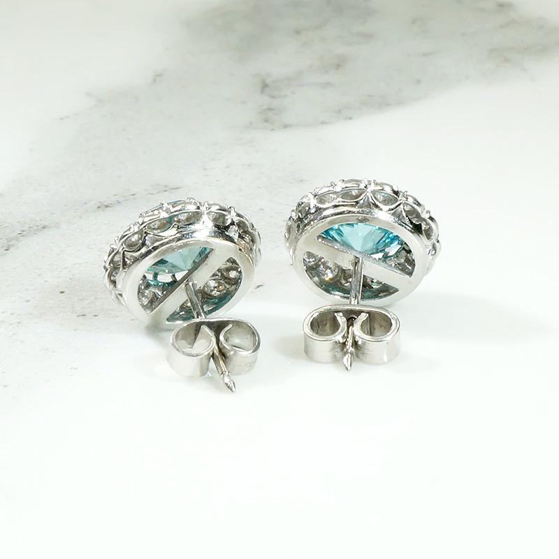 Brilliant Natural Blue Zircon Halo Stud Earrings