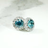 Brilliant Natural Blue Zircon Halo Stud Earrings