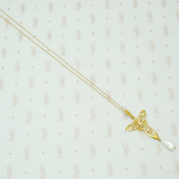 beautifully lacy 14k yellow gold lacy river pearl decorated lavalier