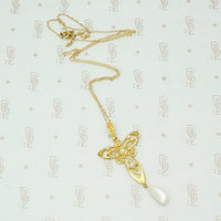 Stunning Krementz Gold & Pearl Lavalier Pendant