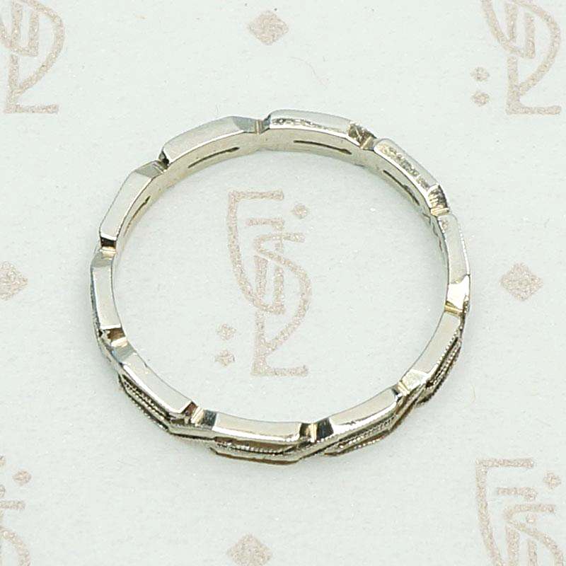 Crisp Art Deco White Gold Braided Band, top view.