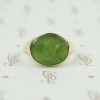 Rich Green Jade Intaglio of the God Mercury set in a Ring