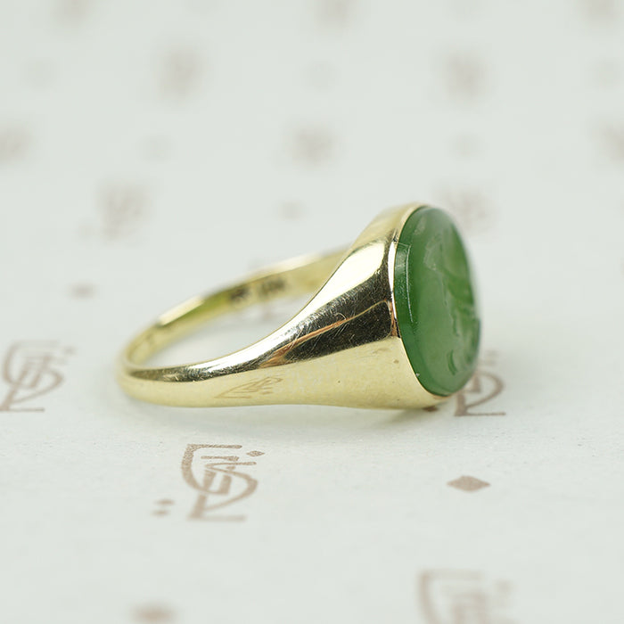 Rich Green Jade Intaglio of the God Mercury set in a Ring