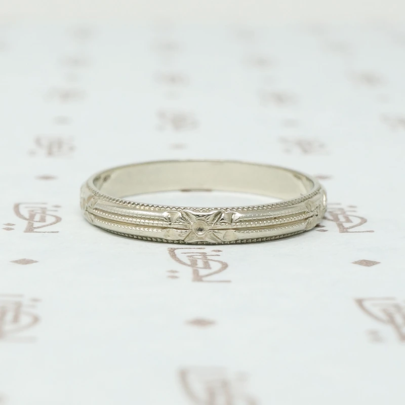 Forget Me Not White Gold Art Deco Band