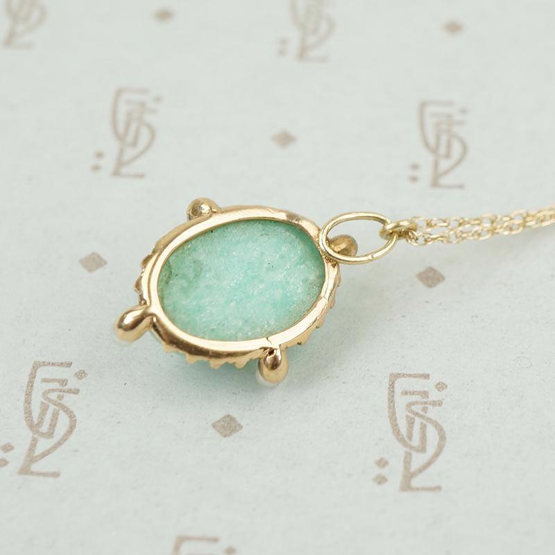 back view of 14k yellow gold amazonite pendant edwardian