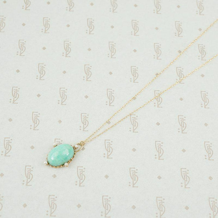 amazonite and pearl pendant in 14k gold