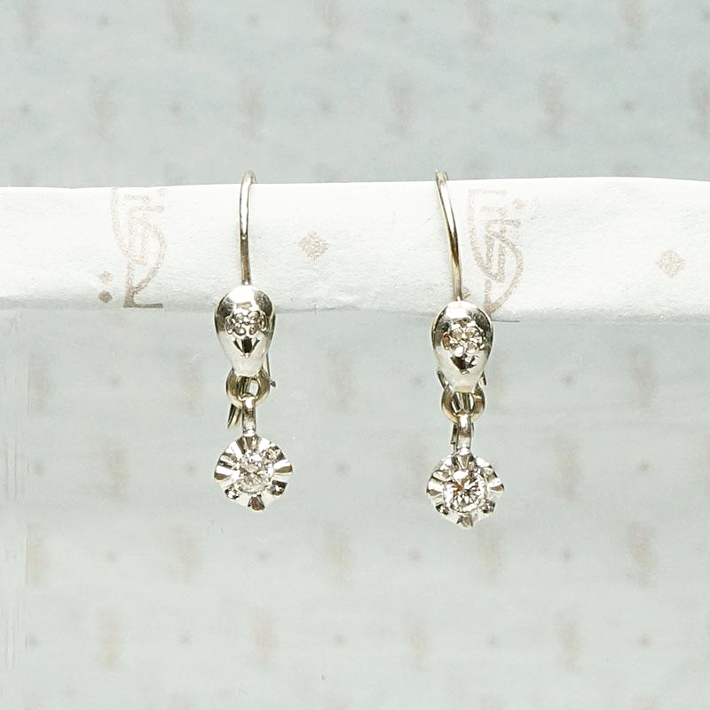 Delicate Diamond Drop Earrings in White Gold