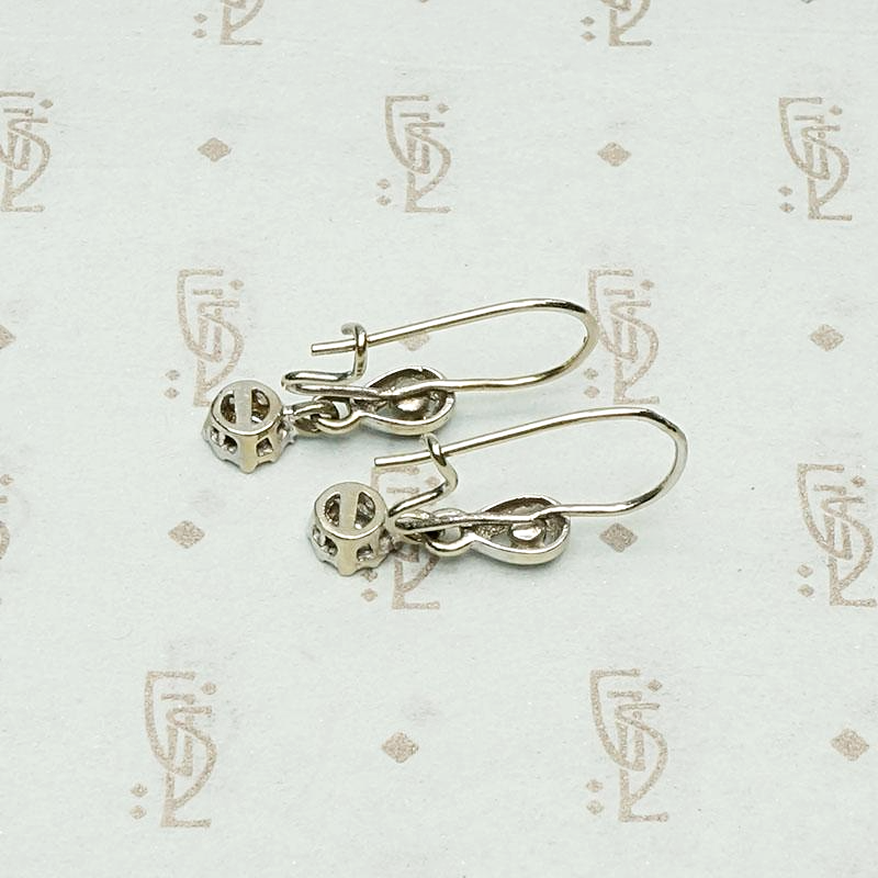 Delicate Diamond Drop Earrings in White Gold, back view