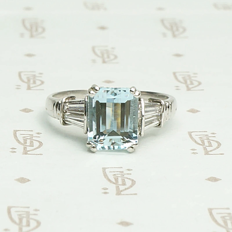Elevated Classic 1940s Aquamarine Platinum Engagement Ring