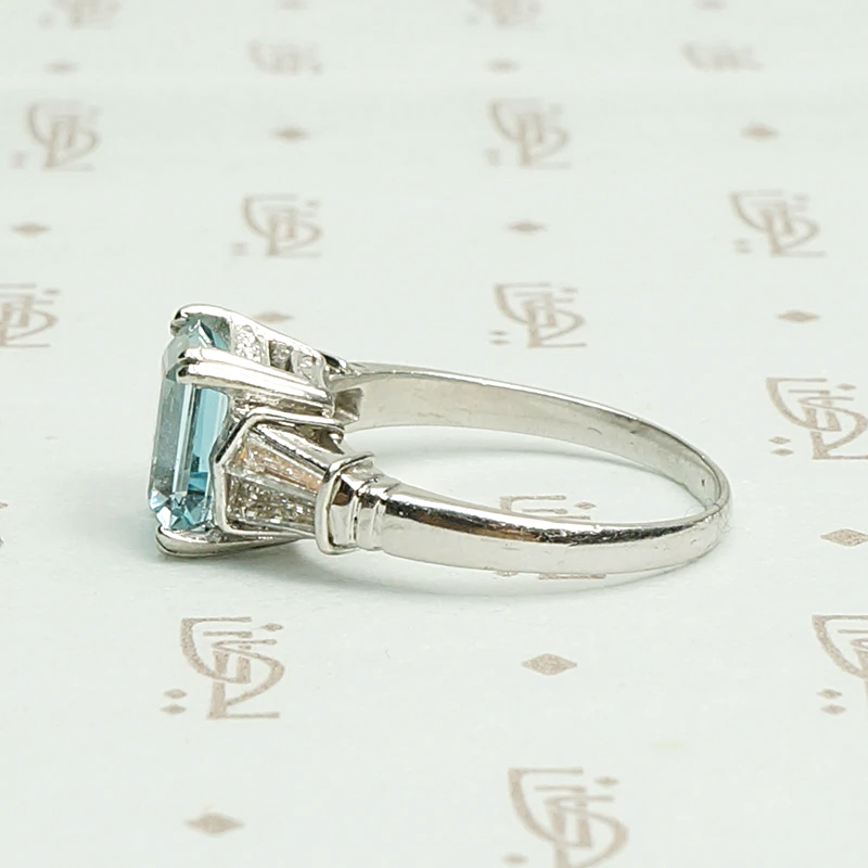Elevated Classic 1940s Aquamarine Platinum Engagement Ring