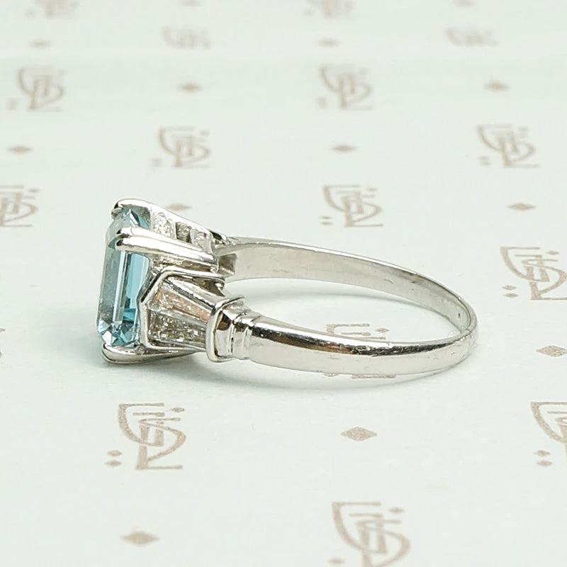 Elevated Classic 1940s Aquamarine Platinum Engagement Ring