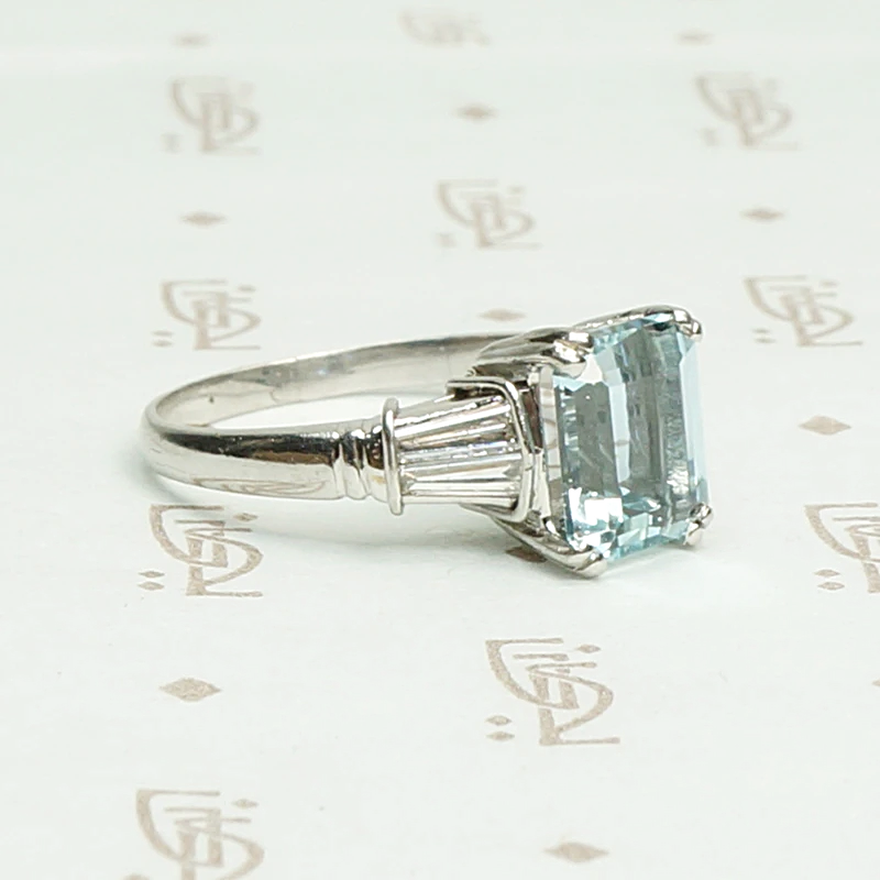 Elevated Classic 1940s Aquamarine Platinum Engagement Ring