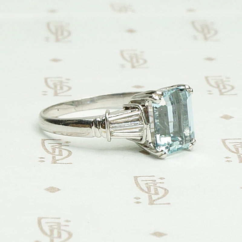 Elevated Classic 1940s Aquamarine Platinum Engagement Ring