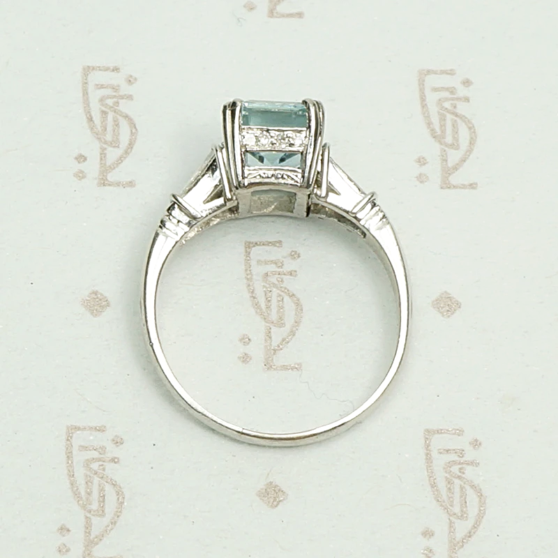 Elevated Classic 1940s Aquamarine Platinum Engagement Ring