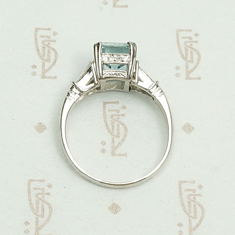 Elevated Classic 1940s Aquamarine Platinum Engagement Ring