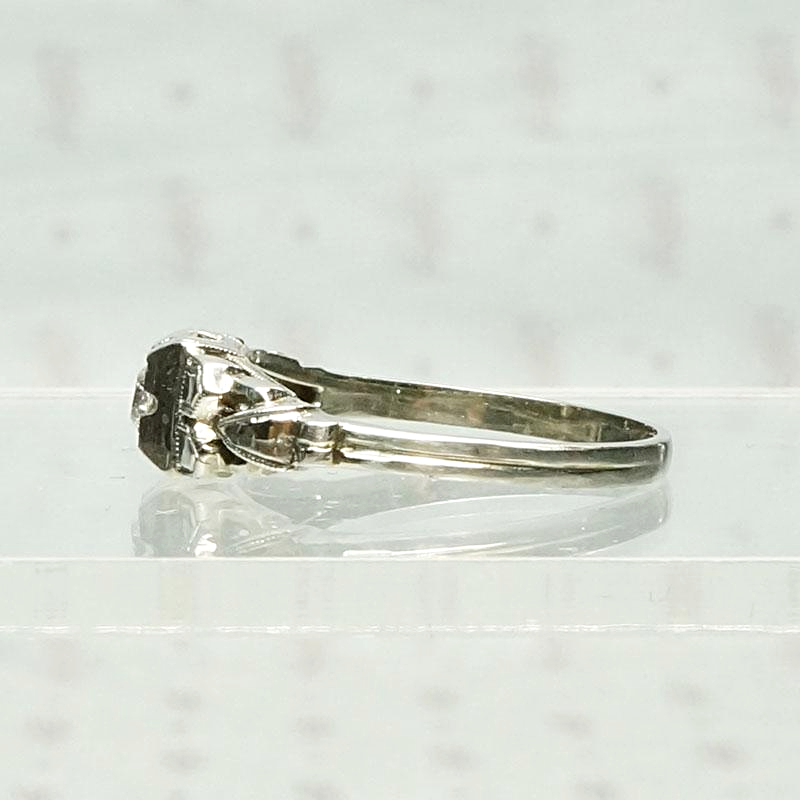 Crisp 1930s White Gold & Diamond Engagement Ring, side view