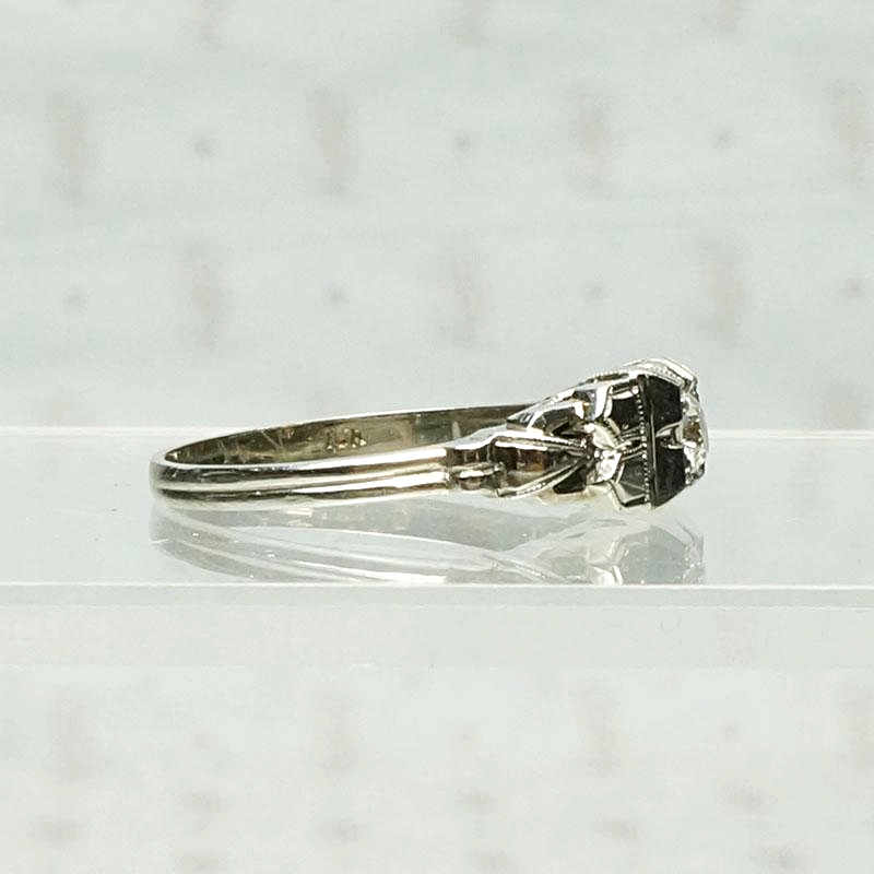 Crisp 1930s White Gold & Diamond Engagement Ring, side view