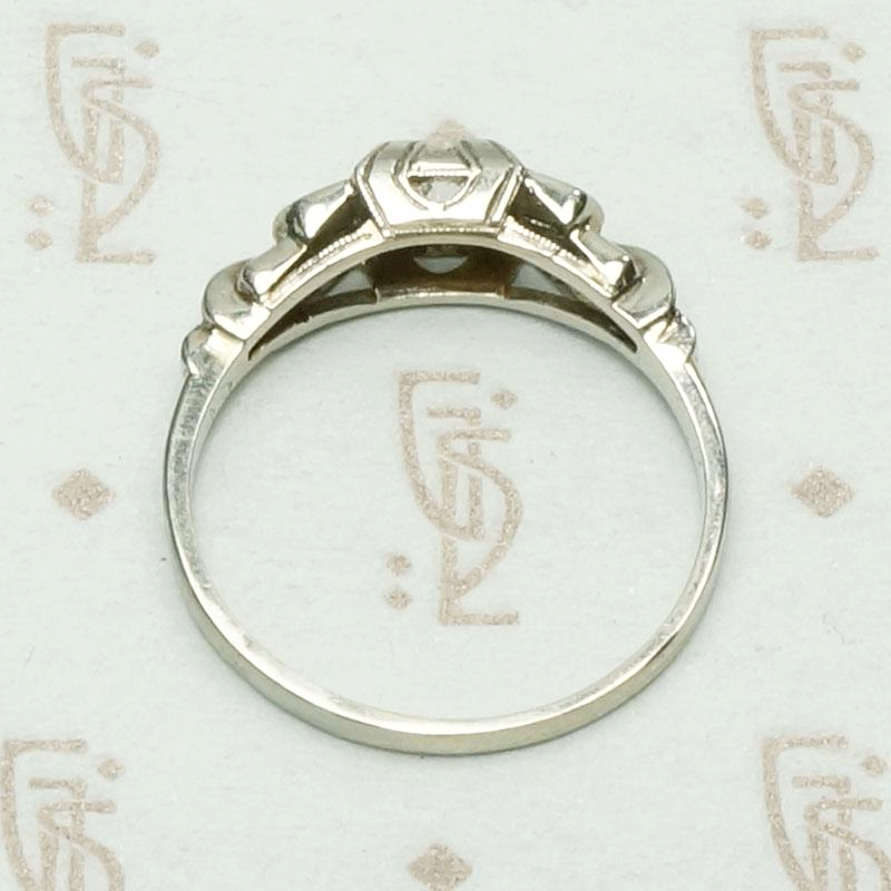 Crisp 1930s White Gold & Diamond Engagement Ring, top view