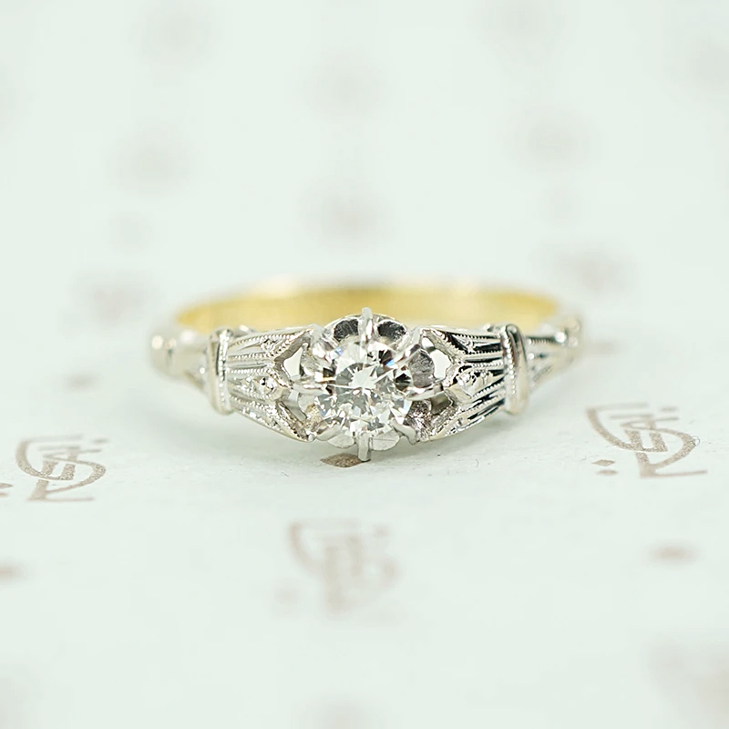 Two Tone Art Deco Diamond Engagement Ring
