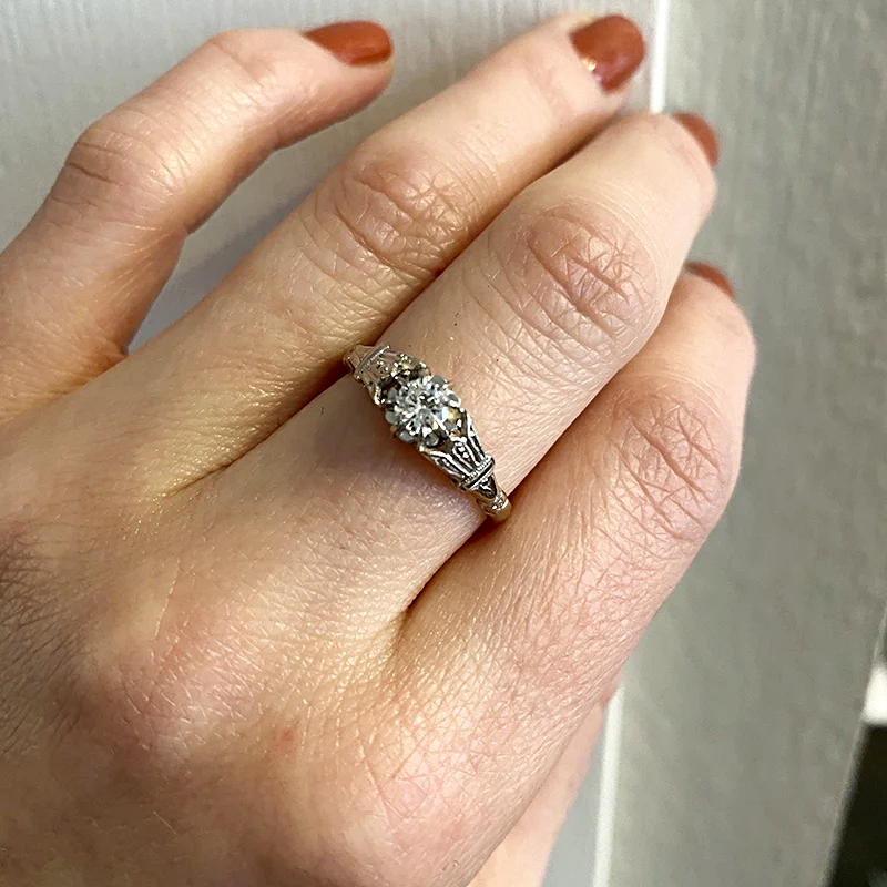 Two Tone Art Deco Diamond Engagement Ring