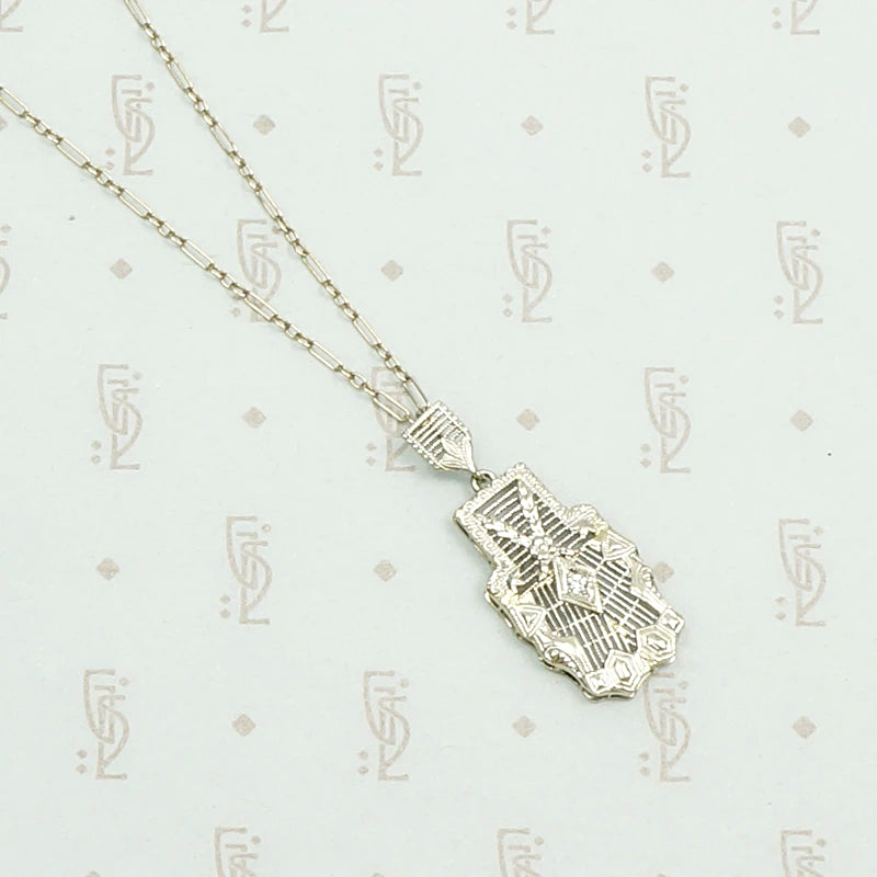 Filigree and Diamond Art Deco Necklace