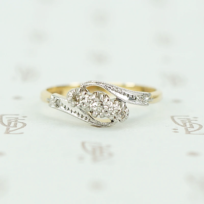 Swirling Floral Two Tone Diamond Ring