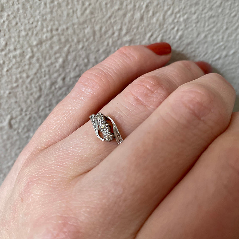 Swirling Floral Two Tone Diamond Ring