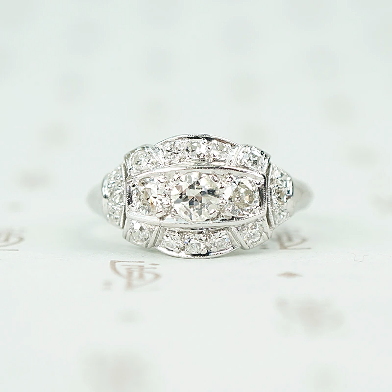 Art Deco Old European Cut Diamond Ring in Platinum