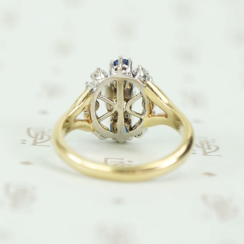 Midcentury Diamond and Sapphire Statement Ring