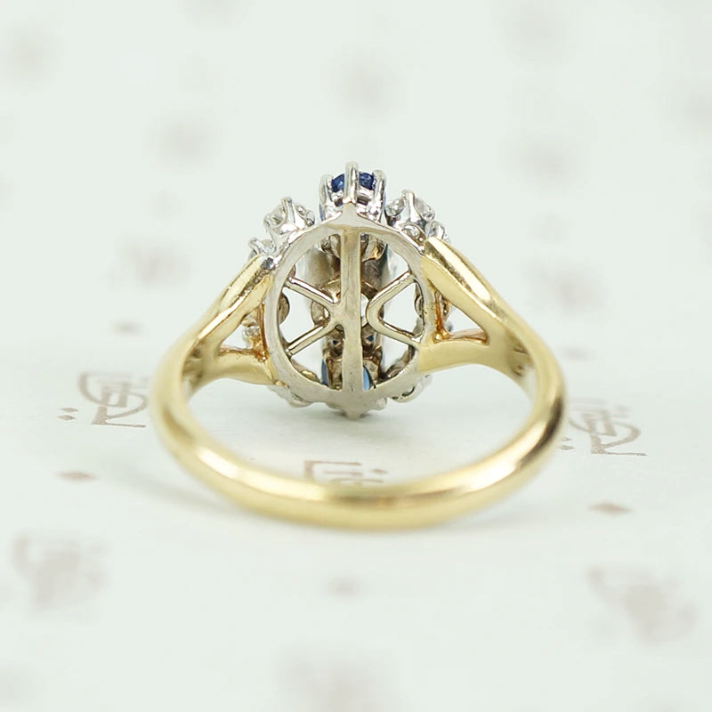 Midcentury Diamond and Sapphire Statement Ring