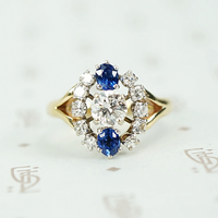 Midcentury Diamond and Sapphire Statement Ring