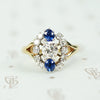 Midcentury Diamond and Sapphire Statement Ring
