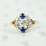 Midcentury Diamond and Sapphire Statement Ring