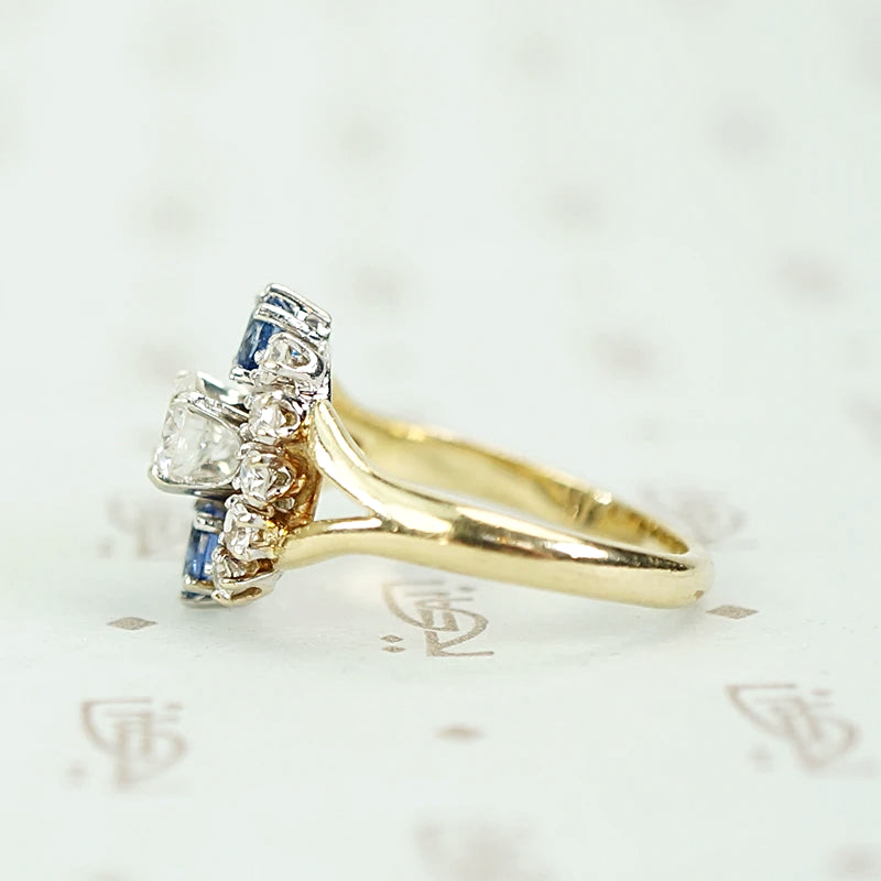 Midcentury Diamond and Sapphire Statement Ring