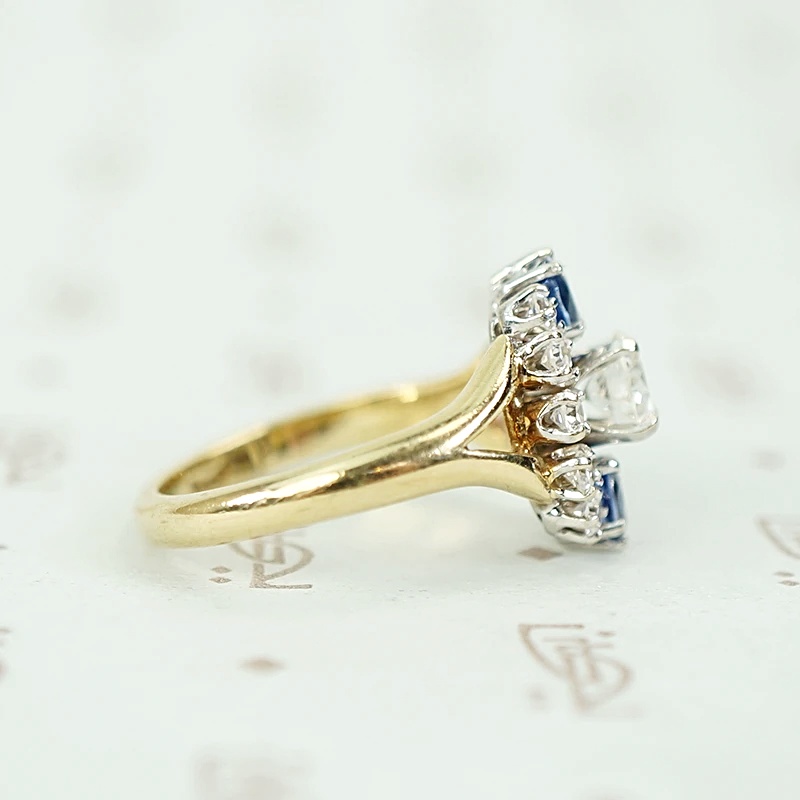 Midcentury Diamond and Sapphire Statement Ring