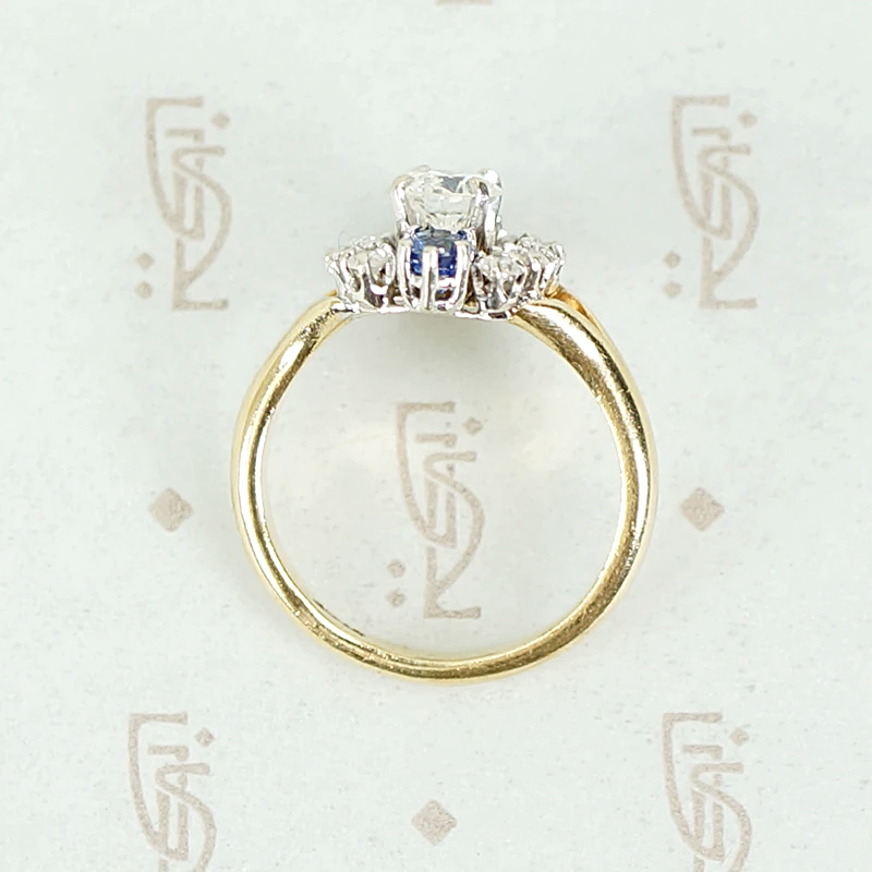 Midcentury Diamond and Sapphire Statement Ring