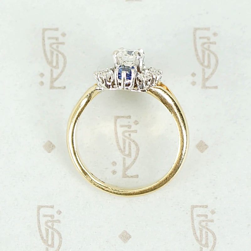 Midcentury Diamond and Sapphire Statement Ring