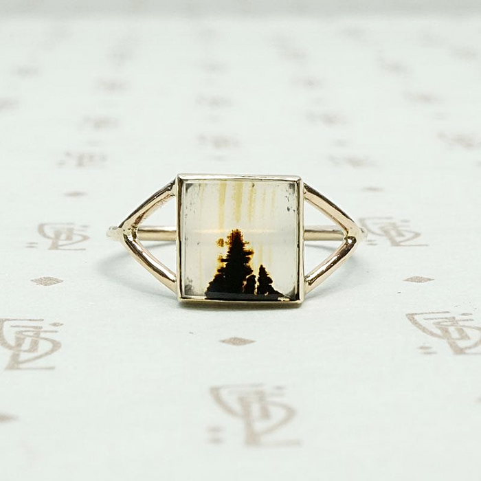 Tree Line Picture Agate Conversion Ring