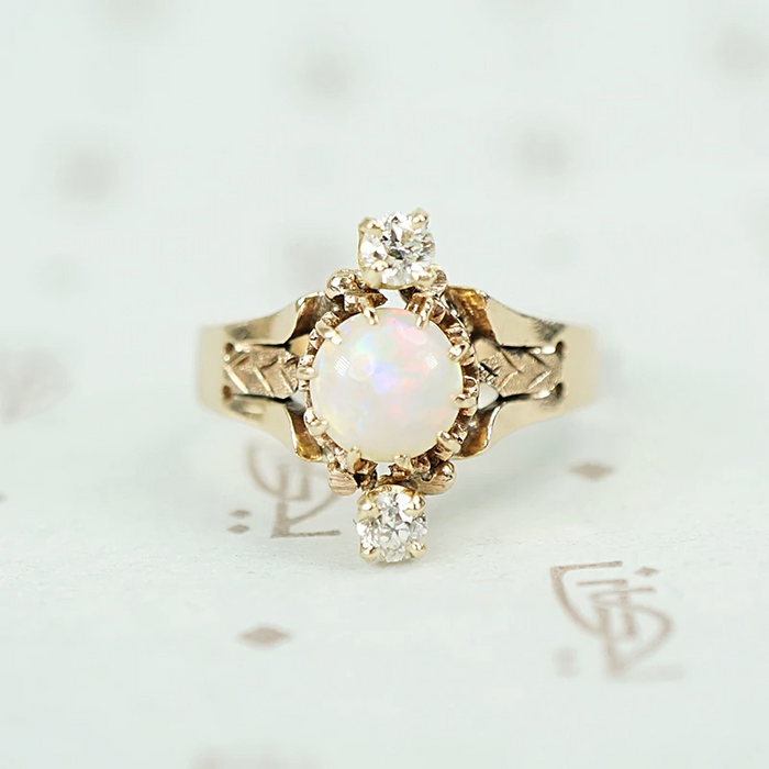 Lovely Antique Opal and Diamond Ring