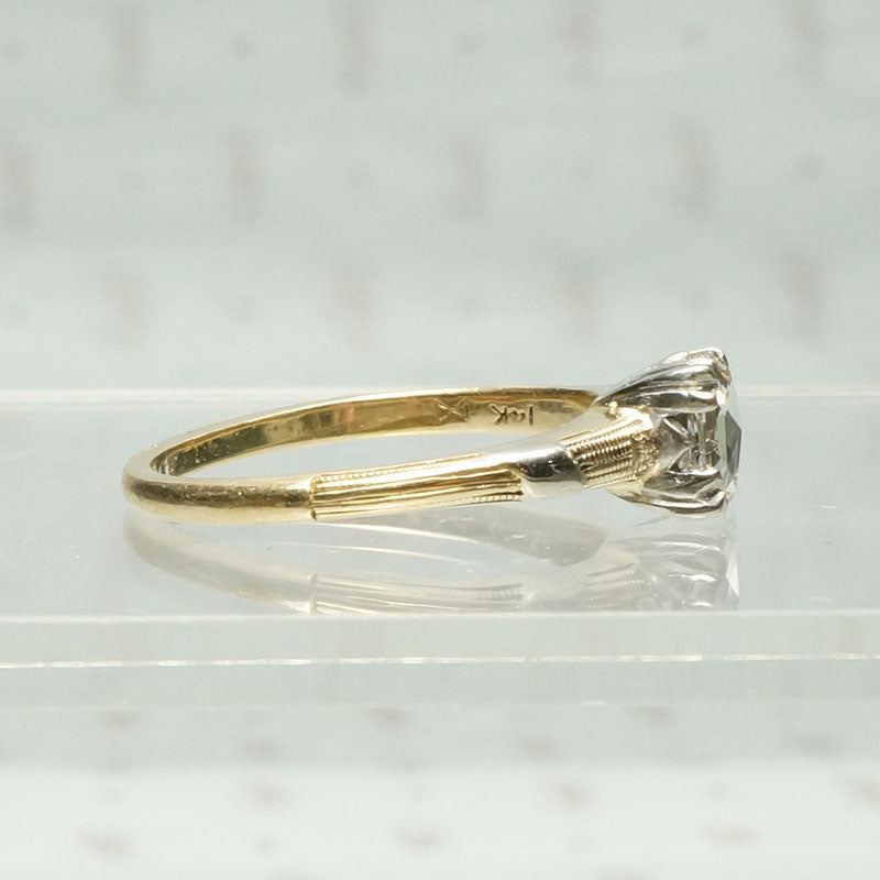 Old & New Antique Rose Cut Diamond in Retro Solitaire, side view