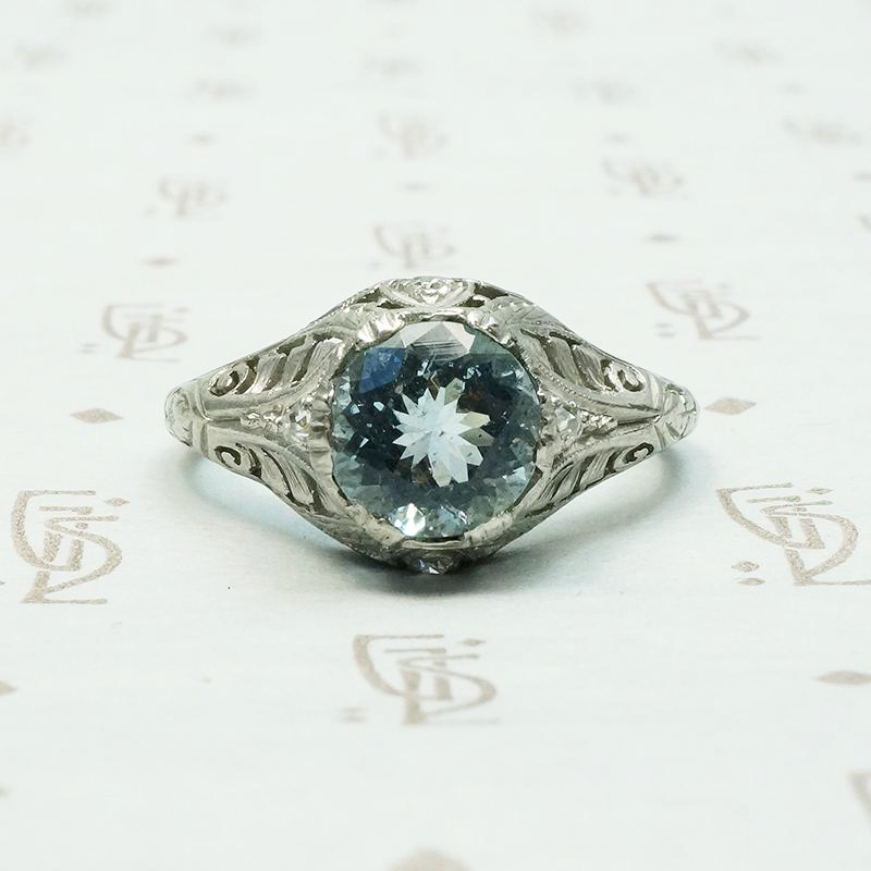 Dreamy Aquamarine Ring in Platinum Filigree