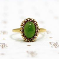 Jade Ring with Rose Cut Diamond Halo