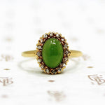 Jade Ring with Rose Cut Diamond Halo