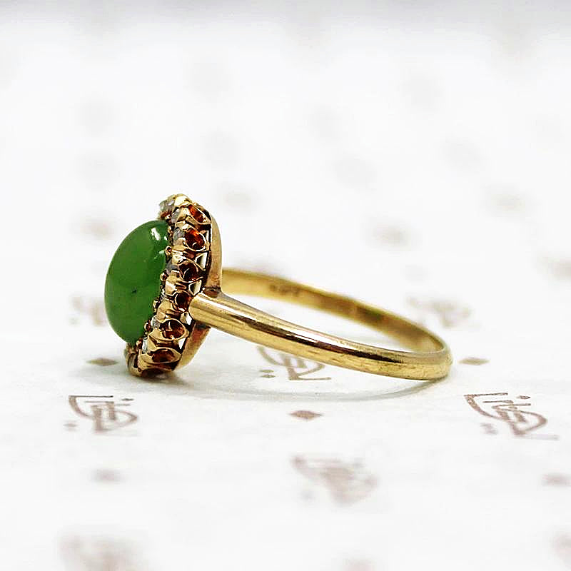Jade Ring with Rose Cut Diamond Halo