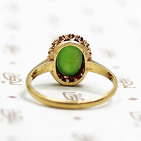 Jade Ring with Rose Cut Diamond Halo