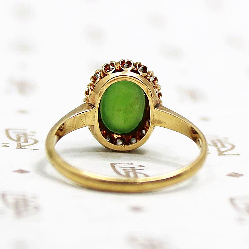 Jade Ring with Rose Cut Diamond Halo