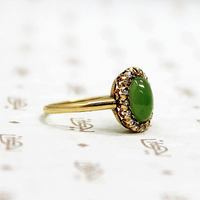 Jade Ring with Rose Cut Diamond Halo