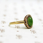 Jade Ring with Rose Cut Diamond Halo