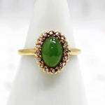 Jade Ring with Rose Cut Diamond Halo