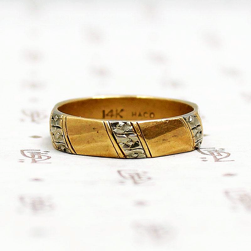 Handsome Gold Band with Forget Me Not Stripes